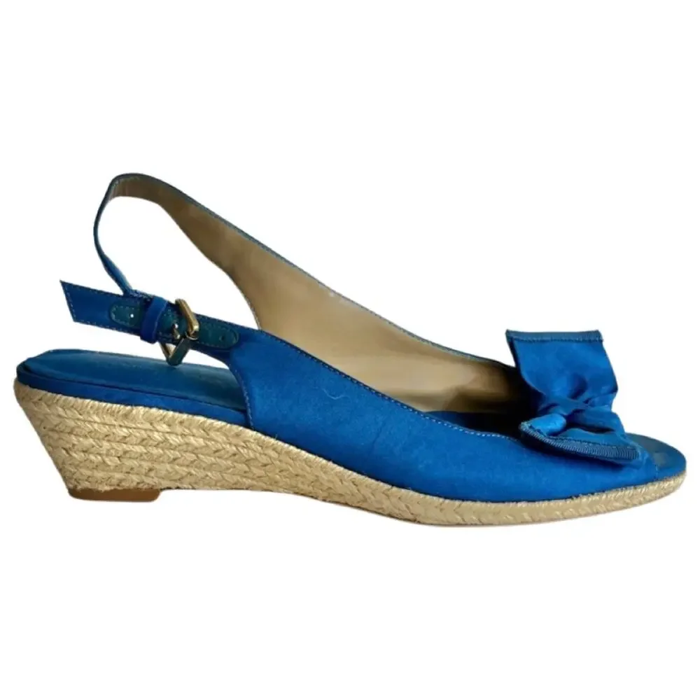Bandolino Royal Blue Bow Peep Toe Slingback Heel Espadrilles Sandals 8.5 *GOOD* - Picture 3 of 7